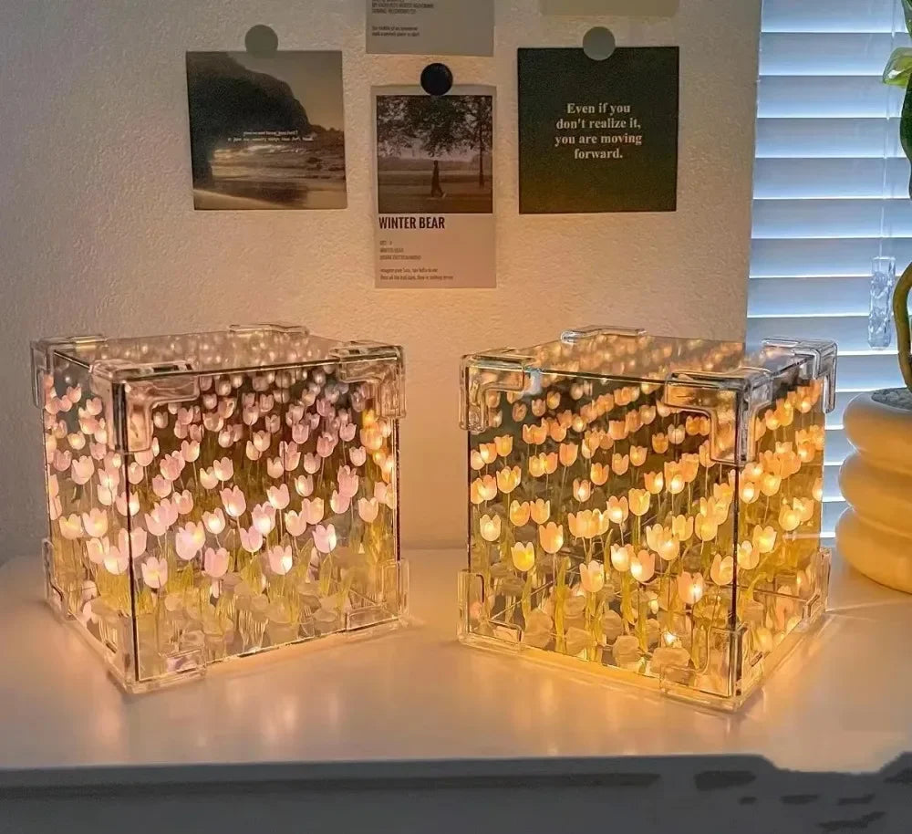 Tulip Flower Sea Cube Three-Dimensional Small Night Lamp